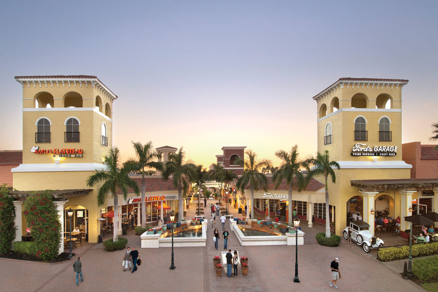 Miromar Outlets - shopping under lush palm trees in Estero