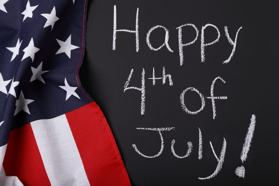 American flag and Fourth of July greeting for Independence Day